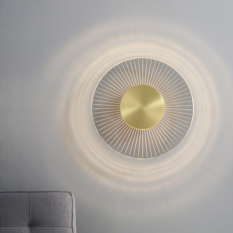 Modern Brass Wall Light Round 9" High LED Wall Sconce in Gold for Living Room