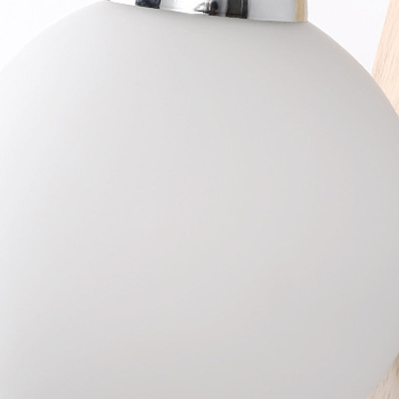Nordic Wood Wall Light Globe 8" Wide Wall Sconce with White Glass for Living Room
