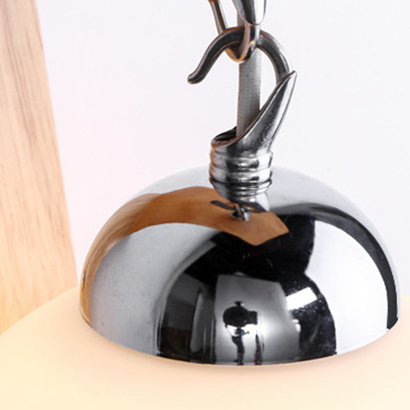 Nordic Wood Wall Light Globe 8" Wide Wall Sconce with White Glass for Living Room
