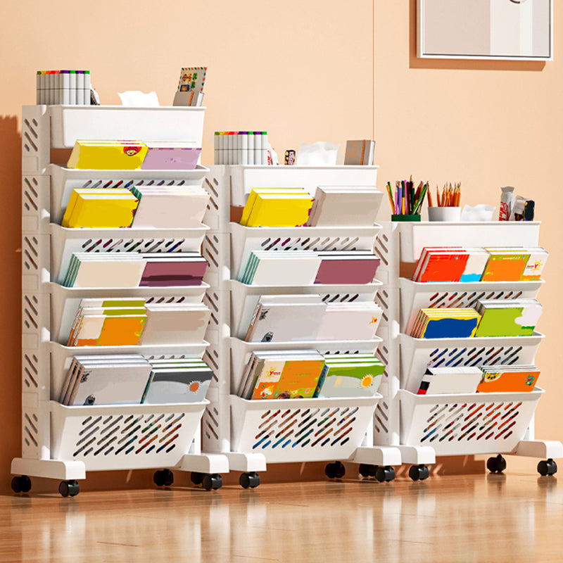 Plastic Pure White Shelf Bookcase Modern Vertical Book Shelf 7.5" Wide