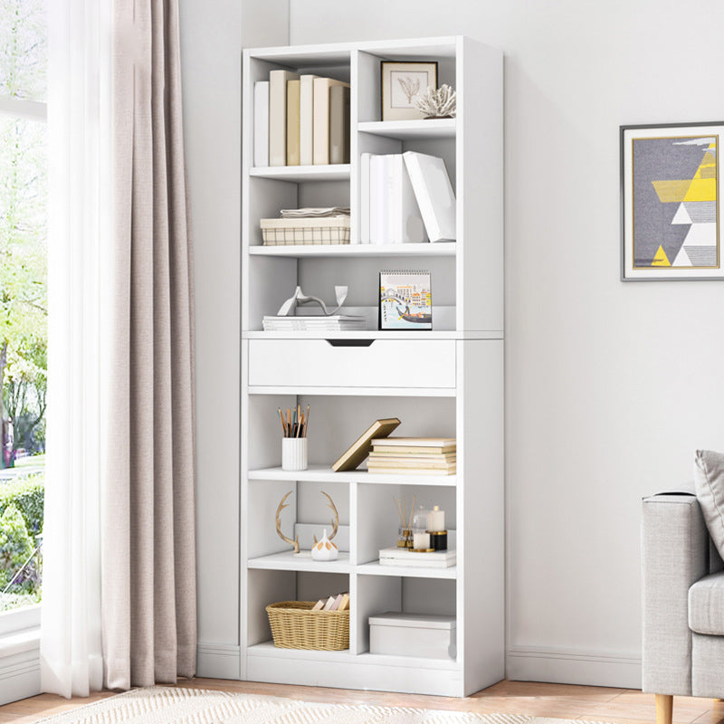 Modern Standard Open Bookshelf Engineered Wood Bookcase with Drawer Storage