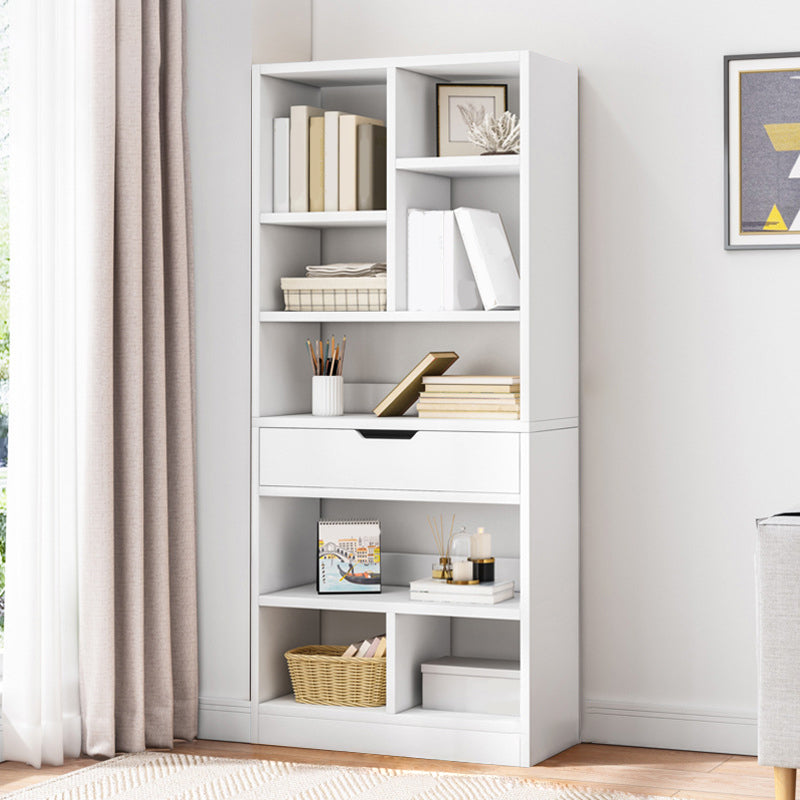 Modern Standard Open Bookshelf Engineered Wood Bookcase with Drawer Storage