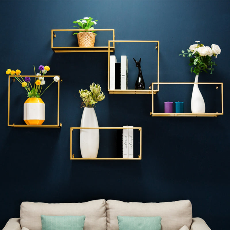 Floating Gold Metal Bookshelf Glam Wall Mounted Shelf Bookcase