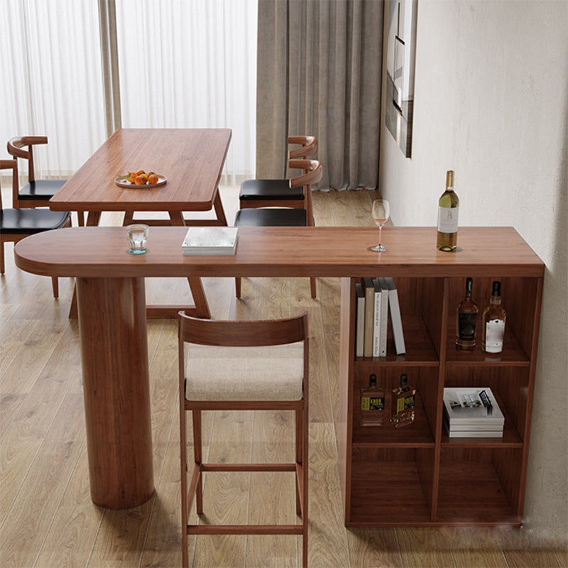 Contemporary Style Bar Table Solid Wood Bistro Bar Desk with Storage Shelf