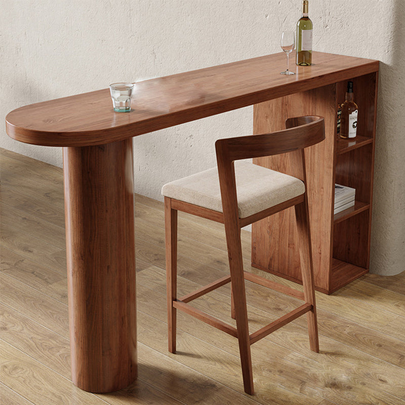 Contemporary Style Bar Table Solid Wood Bistro Bar Desk with Storage Shelf