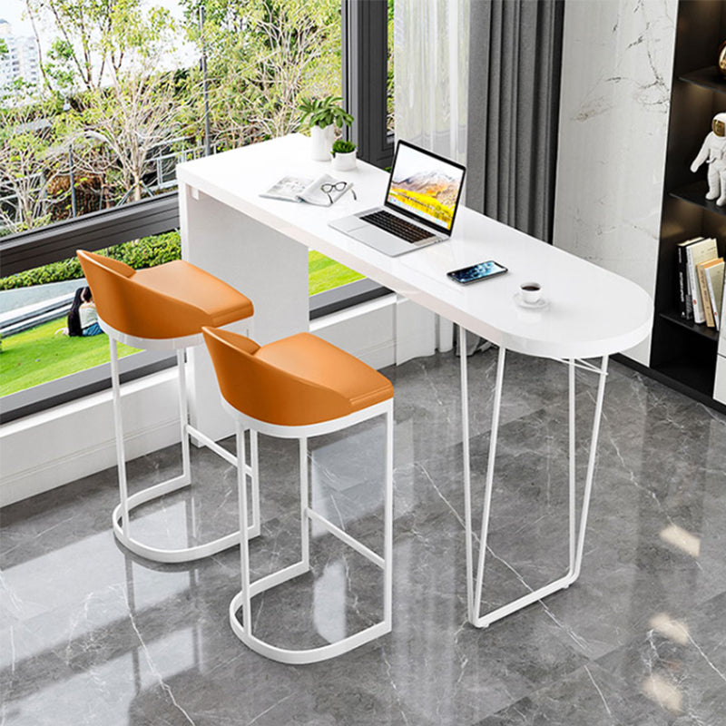 Modern Wooden Bar Dining Table White Bar Height Pub Table with Double Pedestal