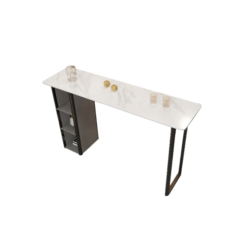 Contemporary Stone Bar Table Bar Double pedestal Bar Desk with Storage Shelf