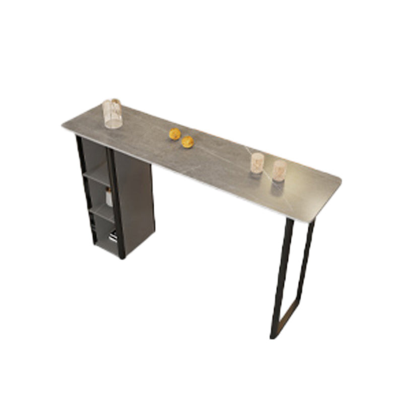 Contemporary Stone Bar Table Bar Double pedestal Bar Desk with Storage Shelf