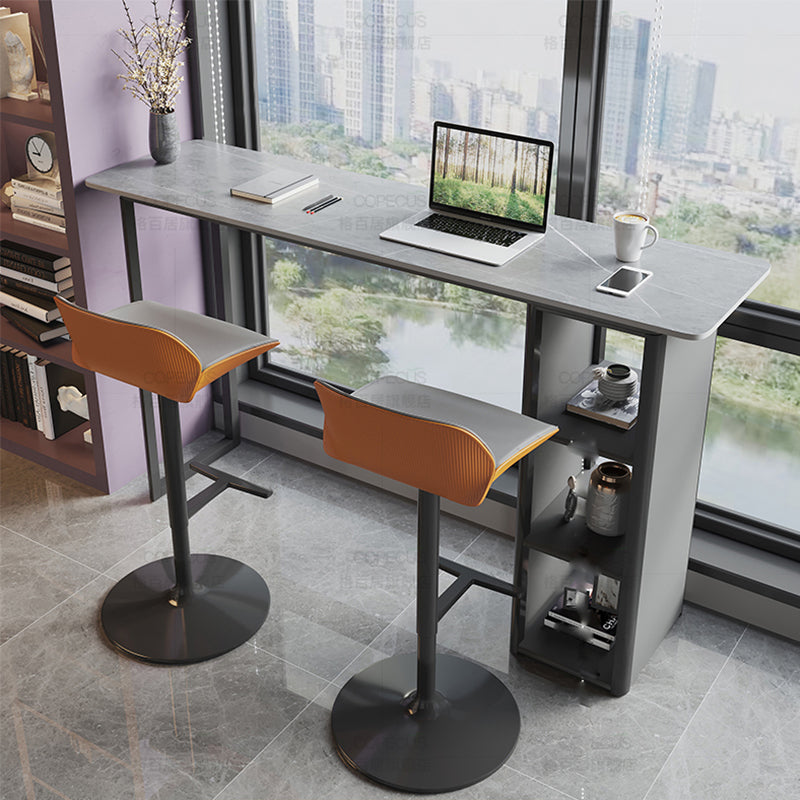 Contemporary Stone Bar Table Bar Double pedestal Bar Desk with Storage Shelf