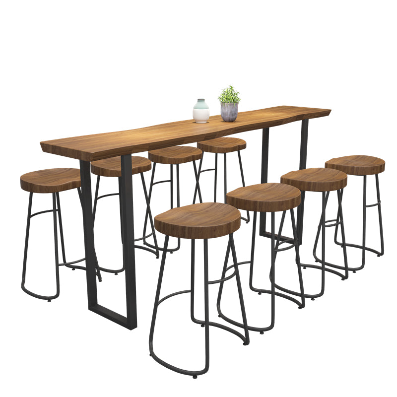 Specialty Solid Wood Bar Table Industrial Brown Pub Bar Table with Sled Base