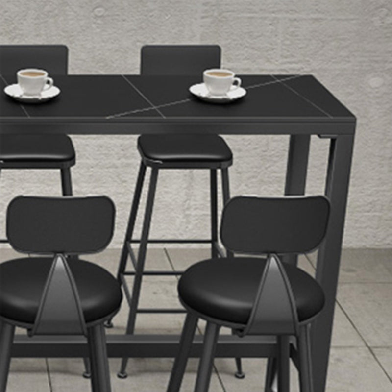 Black Bar Dining Table Sintered Stone Bar Height Cocktail Table with Metal Base