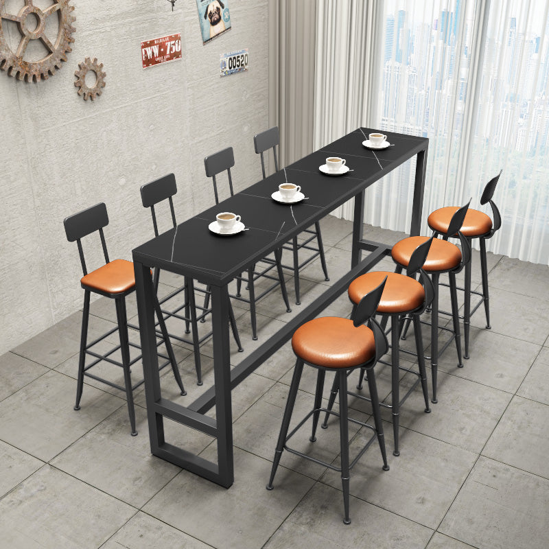Black Bar Dining Table Sintered Stone Bar Height Cocktail Table with Metal Base