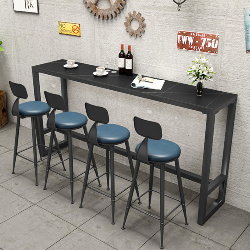 Black Bar Dining Table Sintered Stone Bar Height Cocktail Table with Metal Base