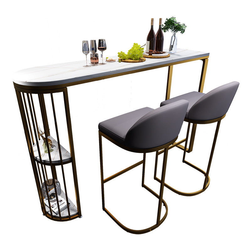 Modern Sintered Stone Bar Table Dining Table with Storage Shelve for Bar