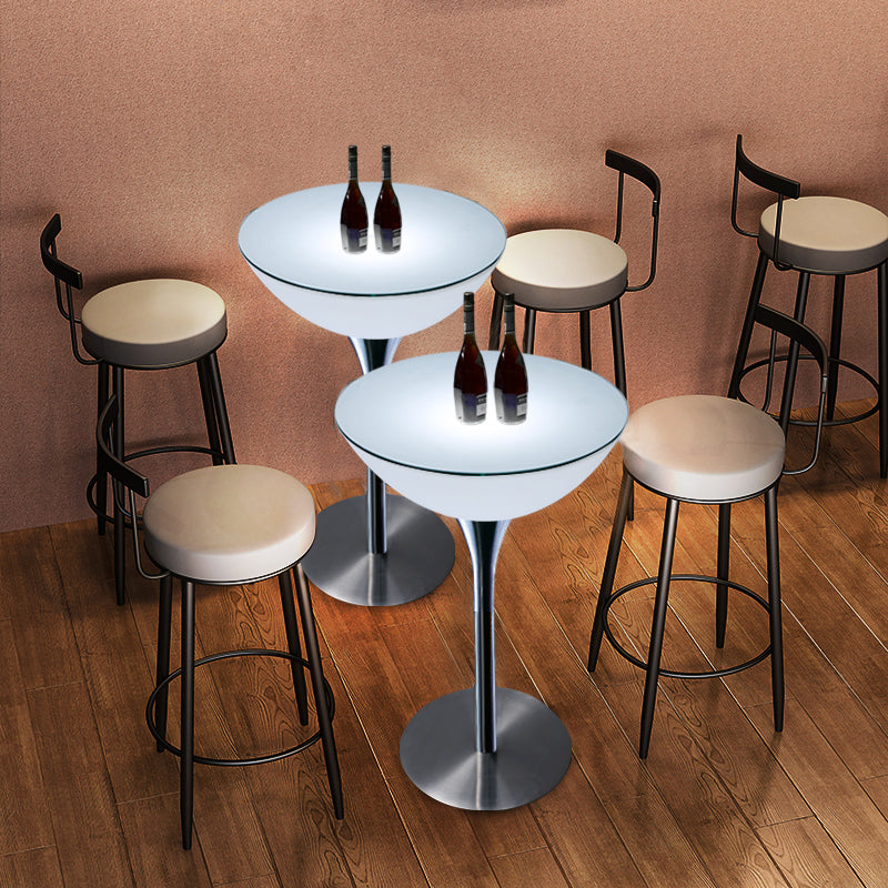 Modern White Plastic Counter Table with Round Table Top Silver Pedestal Table