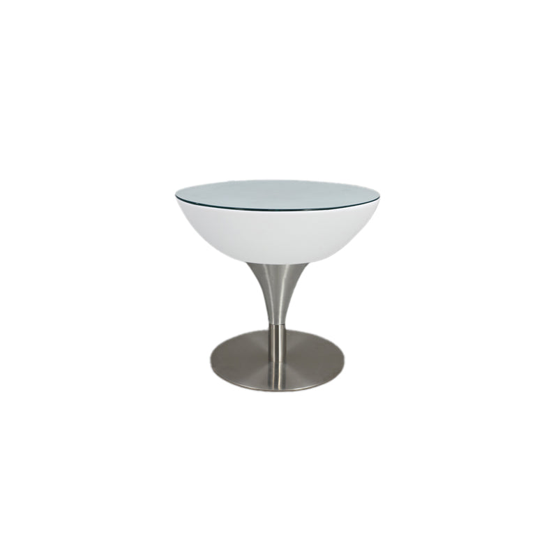Modern White Plastic Counter Table with Round Table Top Silver Pedestal Table