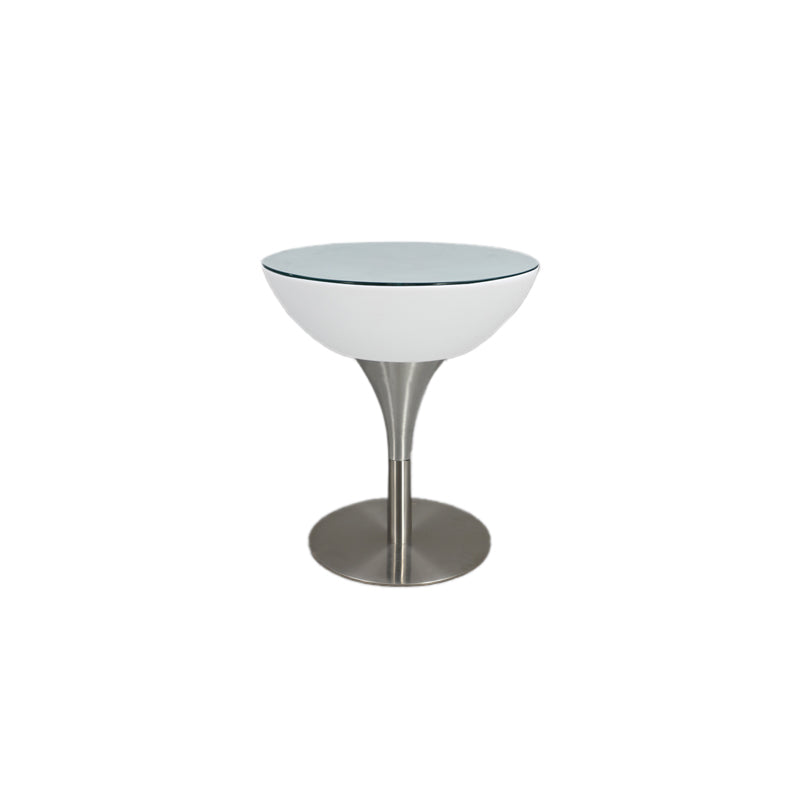 Modern White Plastic Counter Table with Round Table Top Silver Pedestal Table