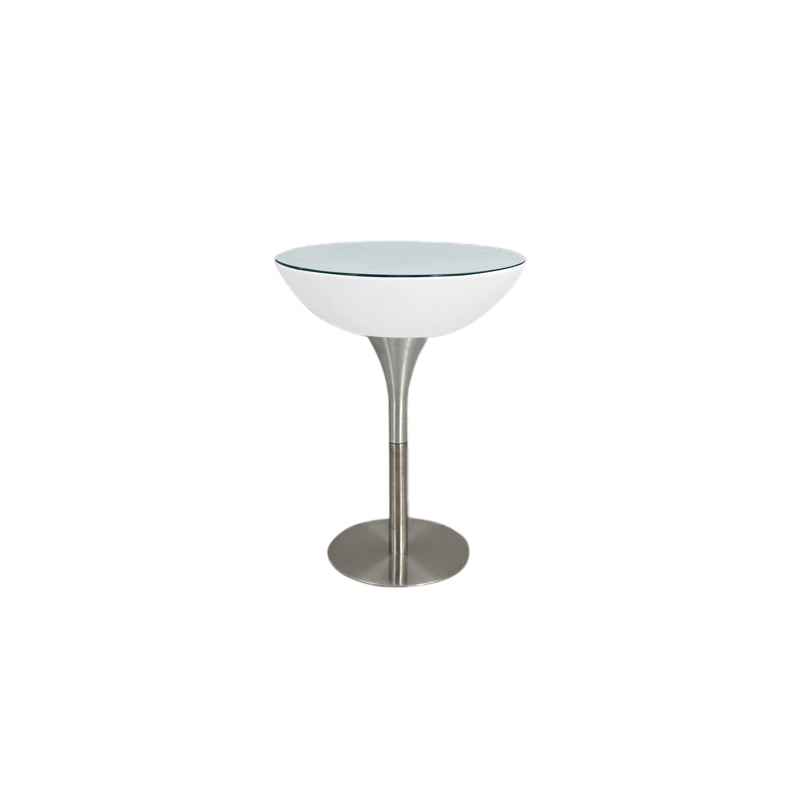 Modern White Plastic Counter Table with Round Table Top Silver Pedestal Table