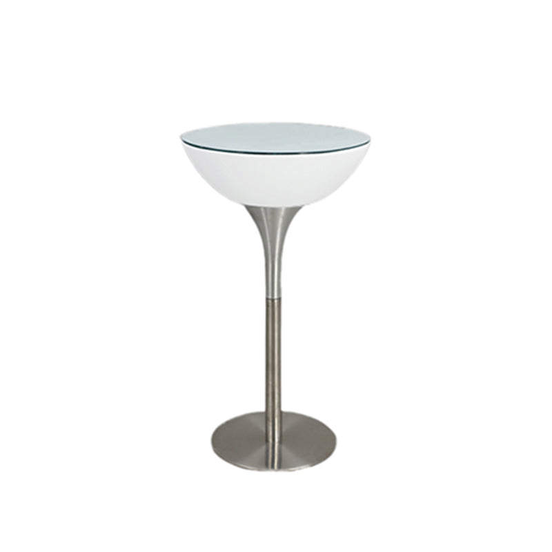 Modern White Plastic Counter Table with Round Table Top Silver Pedestal Table