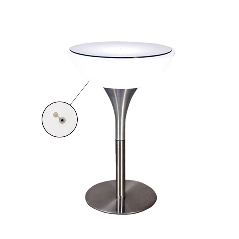 Modern White Plastic Counter Table with Round Table Top Silver Pedestal Table