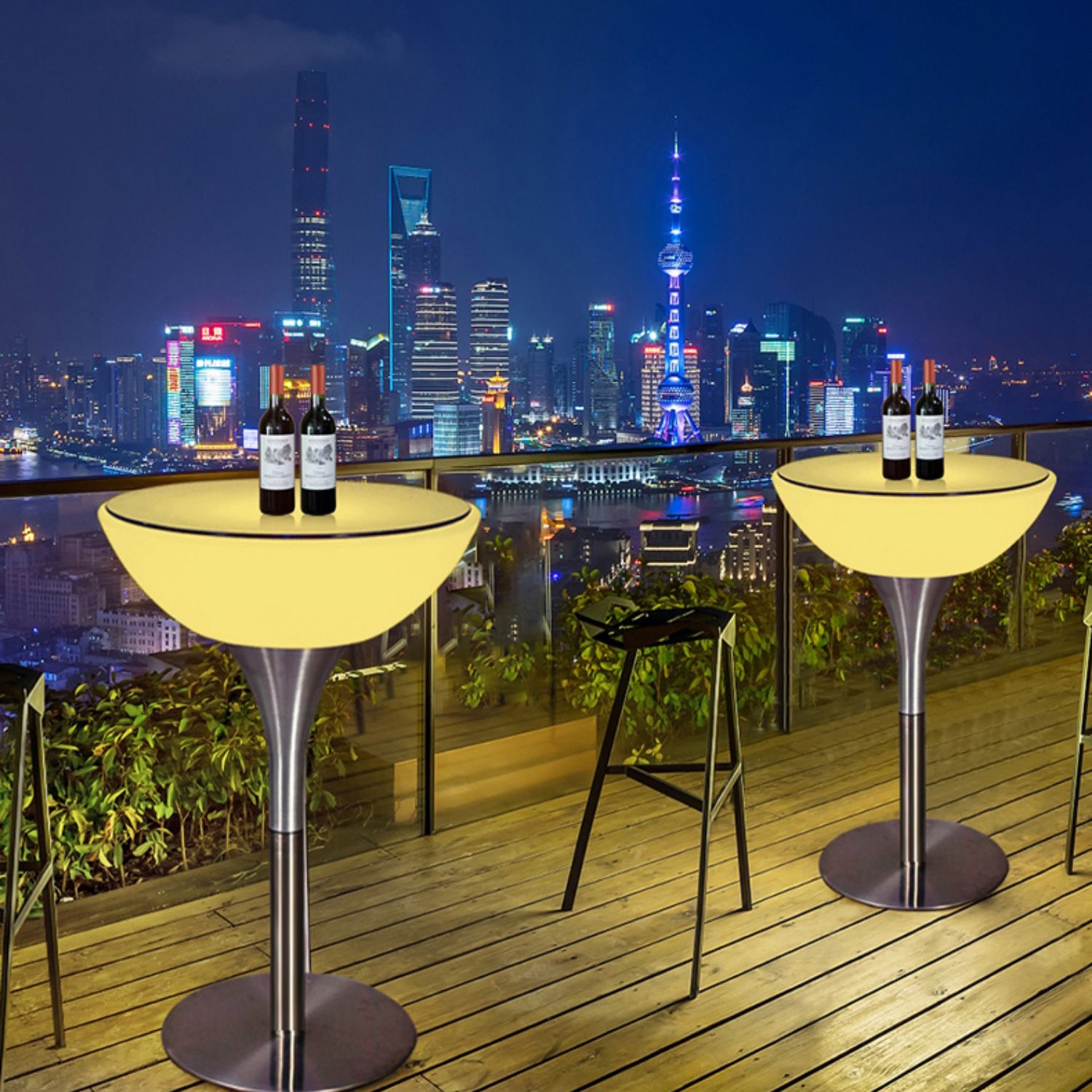 Modern White Plastic Counter Table with Round Table Top Silver Pedestal Table