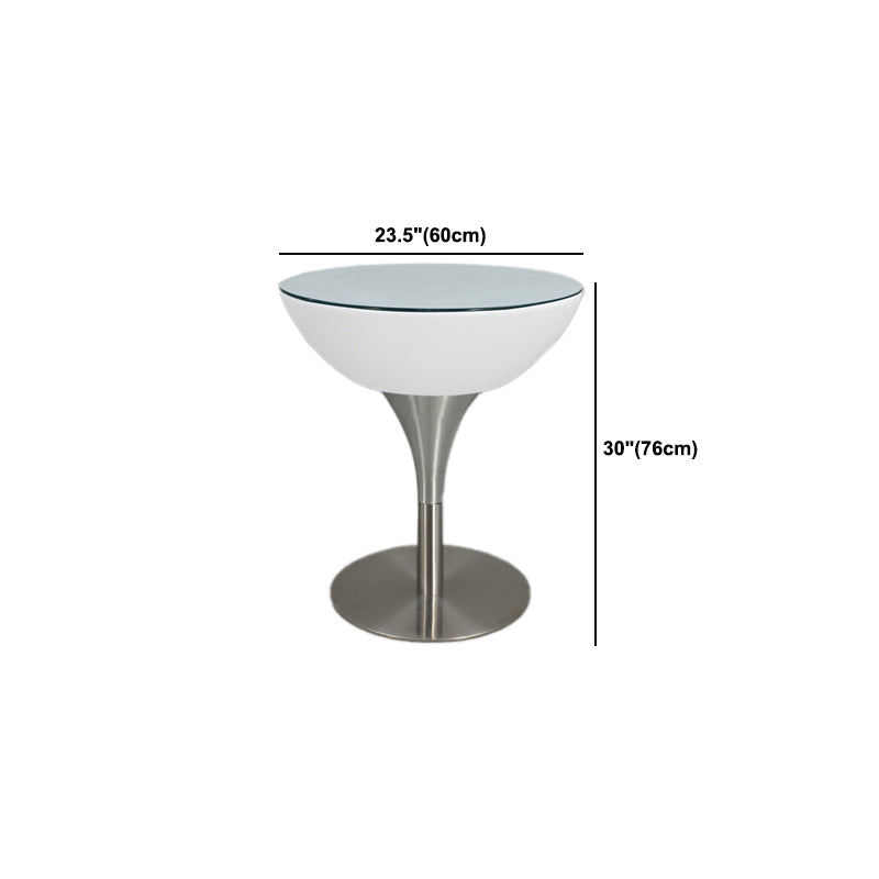 Modern White Plastic Counter Table with Round Table Top Silver Pedestal Table