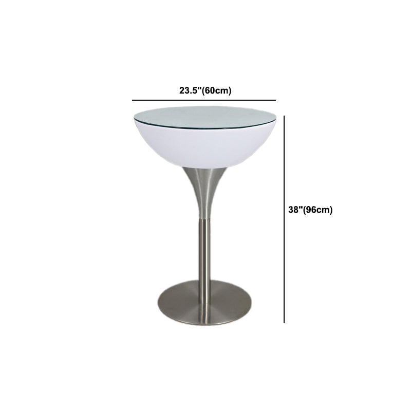 Modern White Plastic Counter Table with Round Table Top Silver Pedestal Table
