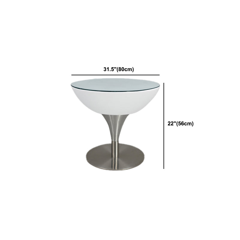 Modern White Plastic Counter Table with Round Table Top Silver Pedestal Table