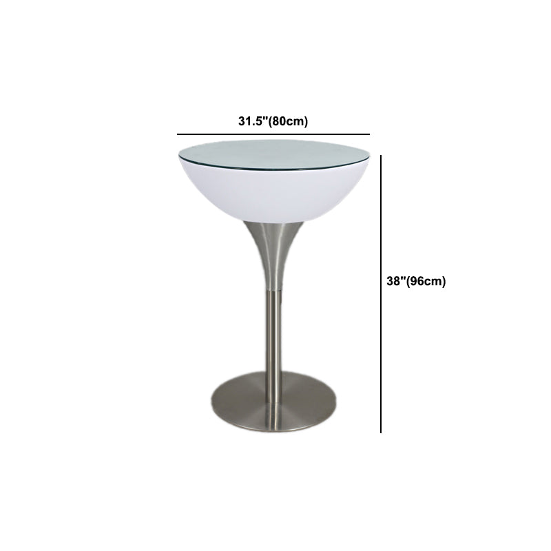Modern White Plastic Counter Table with Round Table Top Silver Pedestal Table