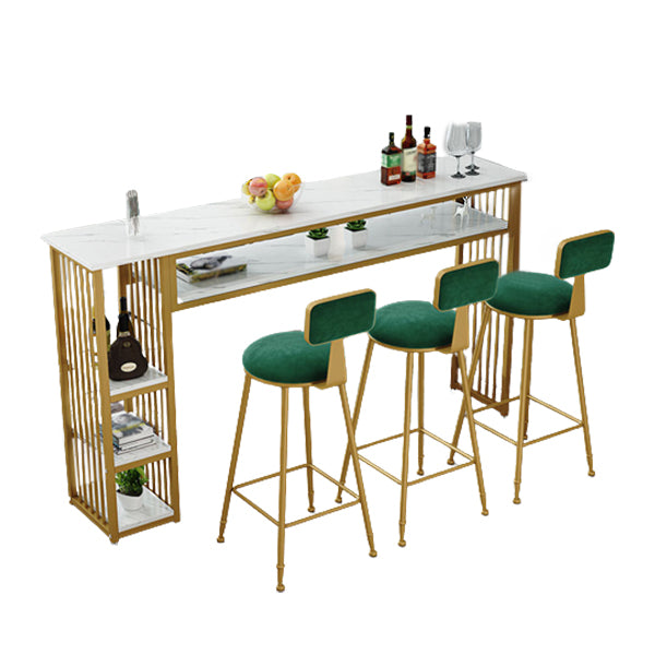 Modern White Artificial Wood Counter Table Rectangle Bar Table with Golden Legs