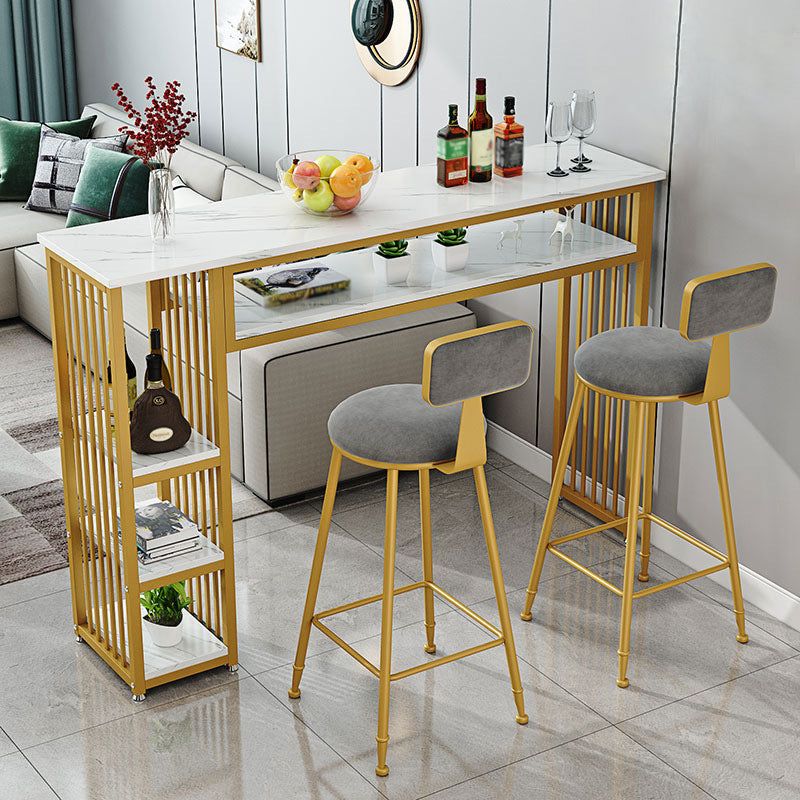 Modern White Artificial Wood Counter Table Rectangle Bar Table with Golden Legs