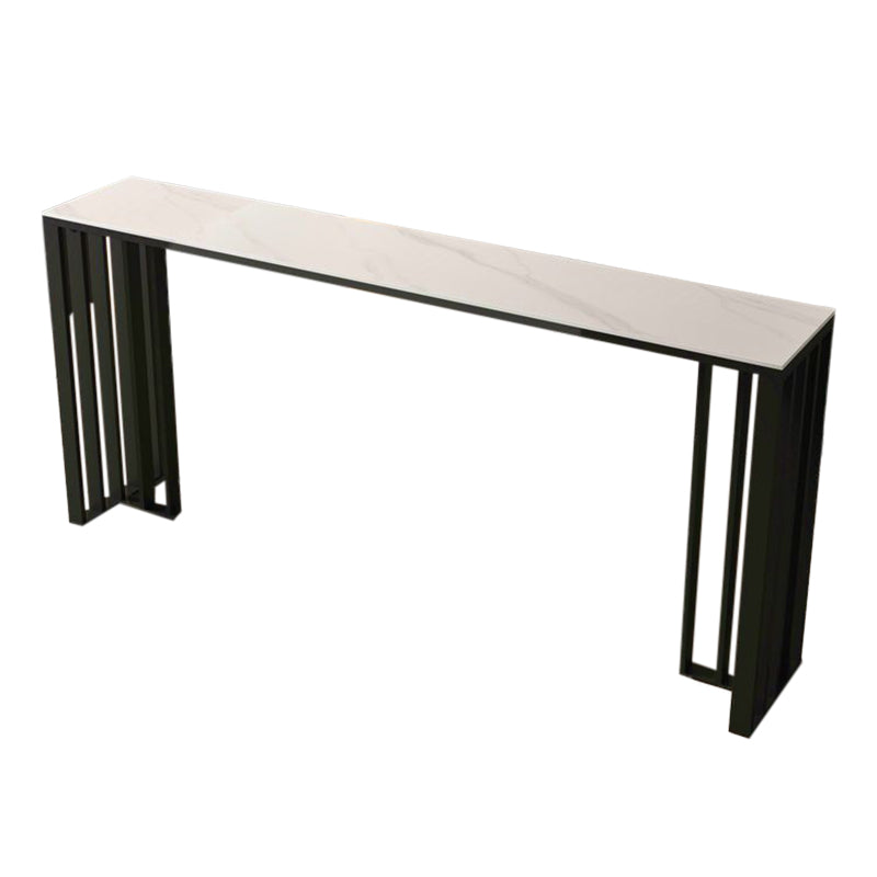 Marble Counter Table Rectangle Table Top with Black Double Base