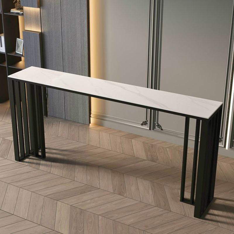 Marble Counter Table Rectangle Table Top with Black Double Base