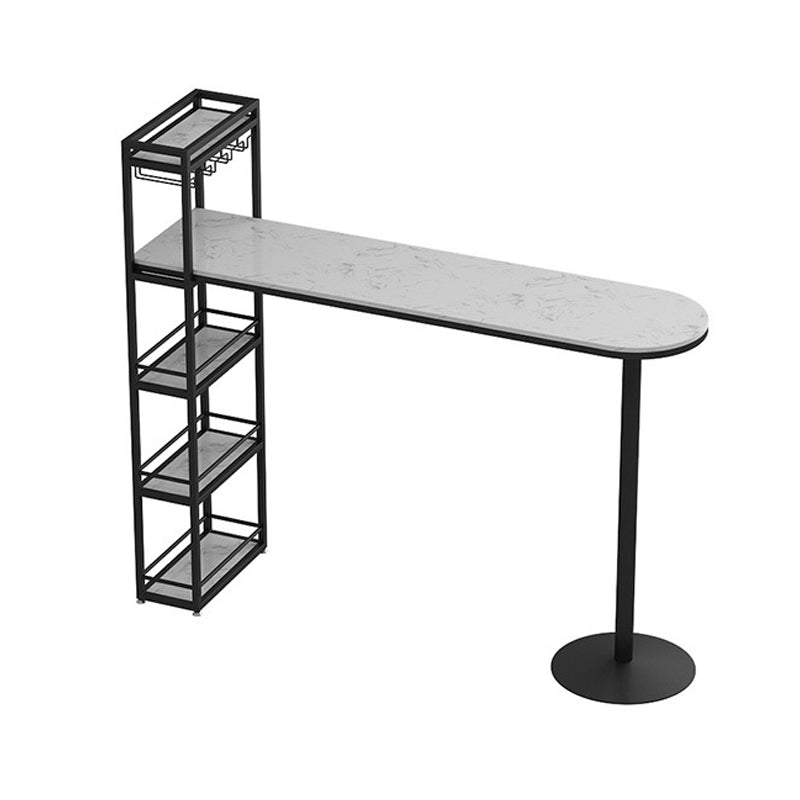 Marble Top Bar Table Contemporary Metal Frame Pub Table with Storage