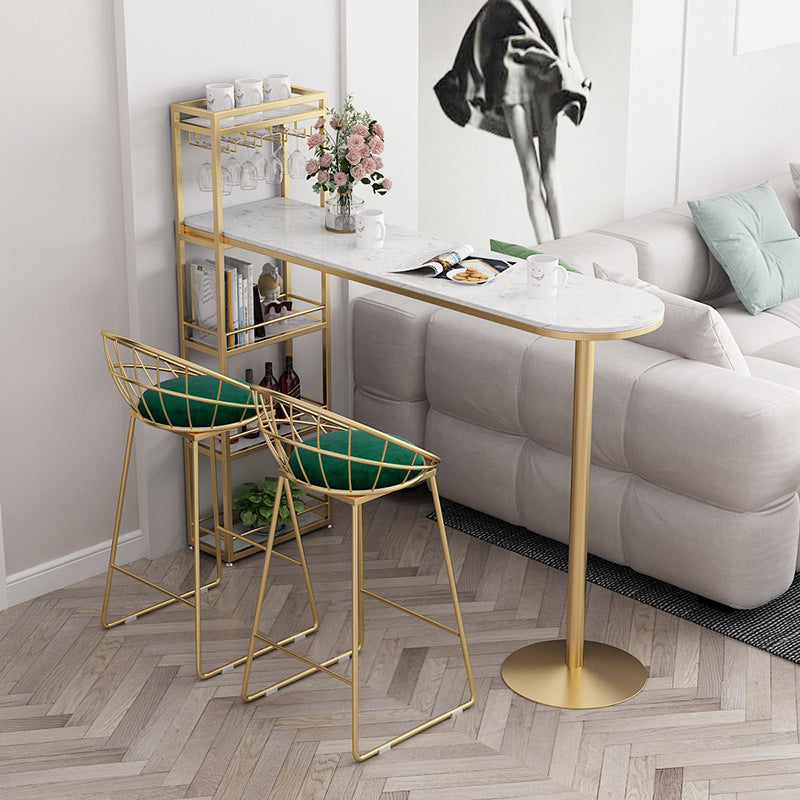 Marble Top Bar Table Contemporary Metal Frame Pub Table with Storage