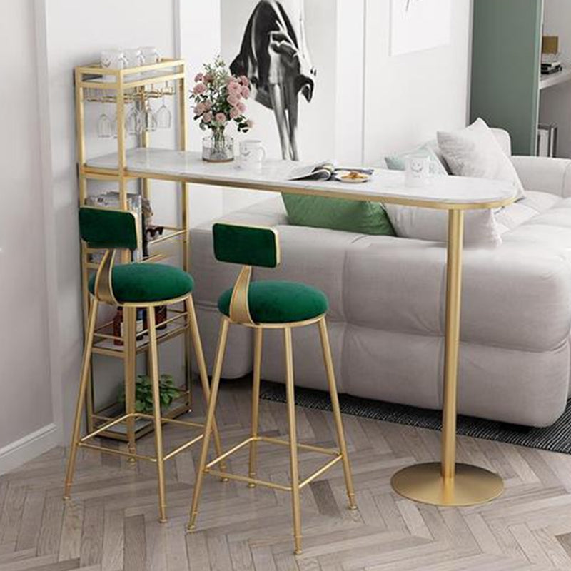 Marble Top Bar Table Contemporary Metal Frame Pub Table with Storage