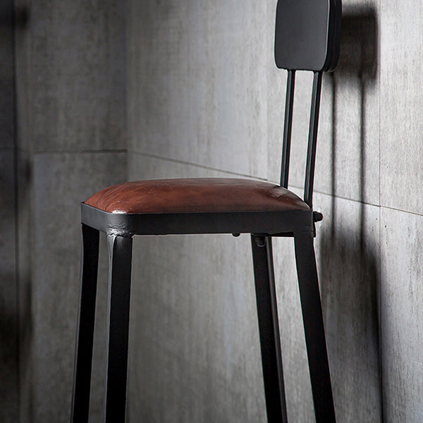 Industrial Coffee Shop Footrest Barstool Black Upholstered Counter Stool