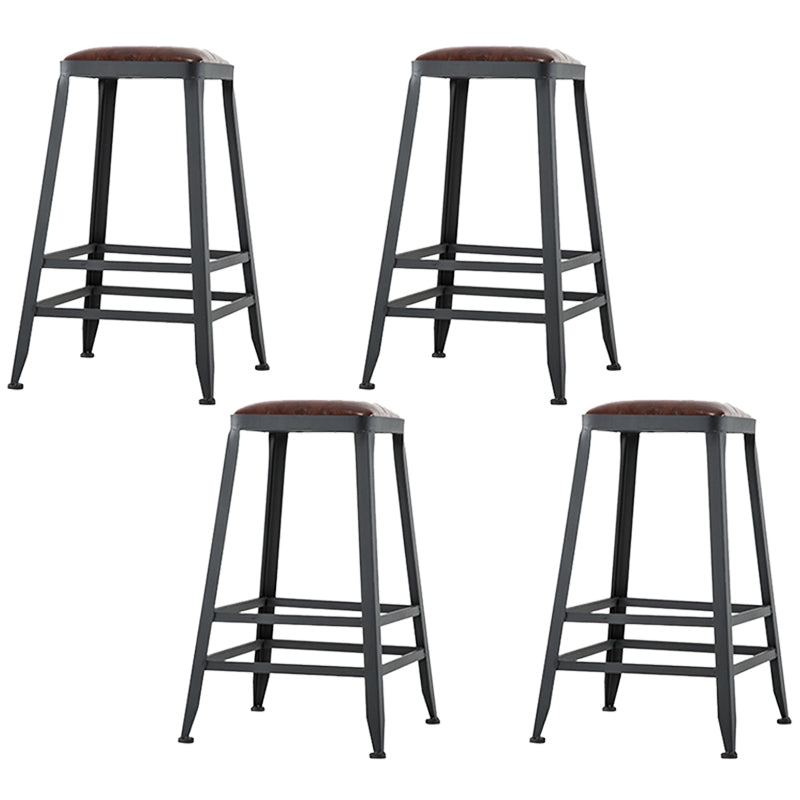 Industrial Coffee Shop Footrest Barstool Black Upholstered Counter Stool