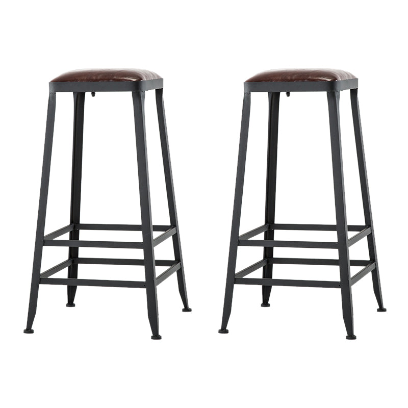 Industrial Coffee Shop Footrest Barstool Black Upholstered Counter Stool