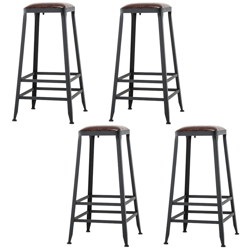 Industrial Coffee Shop Footrest Barstool Black Upholstered Counter Stool