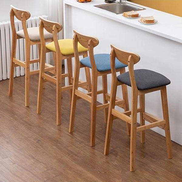 Scandinavian Wood Stool Rectangle Seat Upholstered Counter Stool