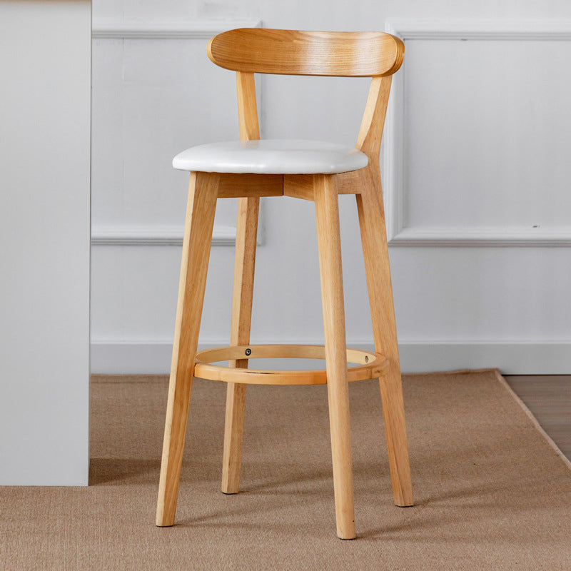 Scandinavian Wood Stool Fabric Upholstered Rectangle Seat Counter Stool in Matte Finish