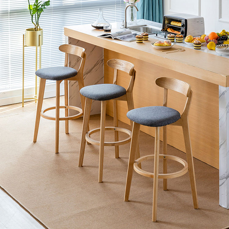 Scandinavian Wood Stool Fabric Upholstered Rectangle Seat Counter Stool in Matte Finish