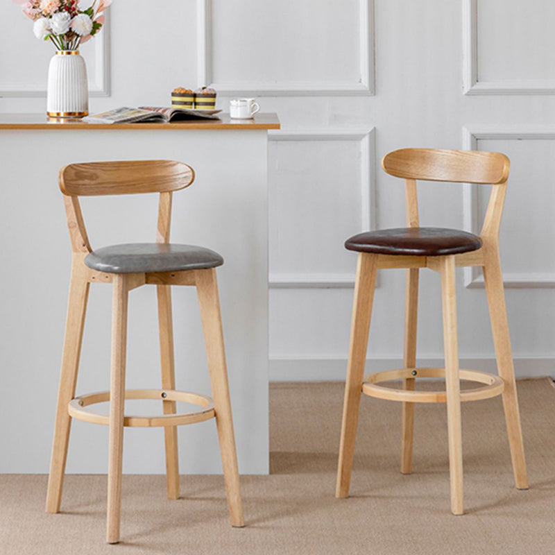 Scandinavian Wood Stool Fabric Upholstered Rectangle Seat Counter Stool in Matte Finish