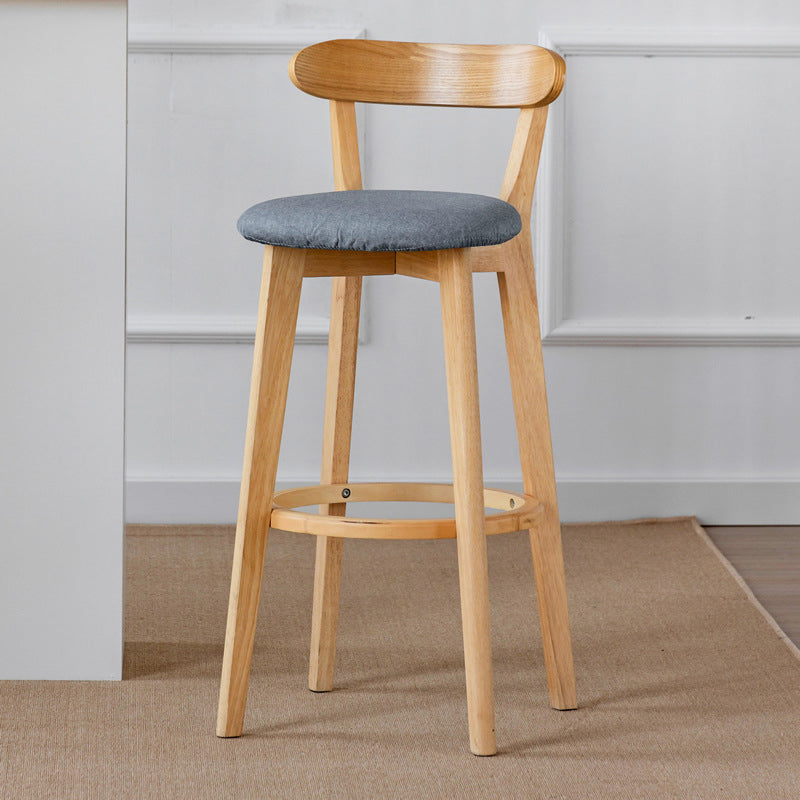 Scandinavian Wood Stool Fabric Upholstered Rectangle Seat Counter Stool in Matte Finish