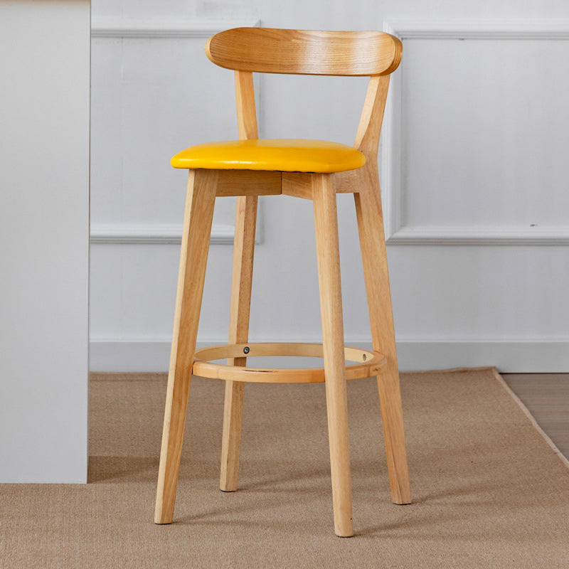 Scandinavian Wood Stool Fabric Upholstered Rectangle Seat Counter Stool in Matte Finish