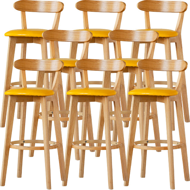 Scandinavian Wood Stool Fabric Upholstered Rectangle Seat Counter Stool in Matte Finish