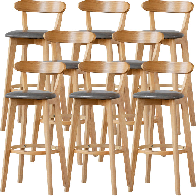 Scandinavian Wood Stool Fabric Upholstered Rectangle Seat Counter Stool in Matte Finish