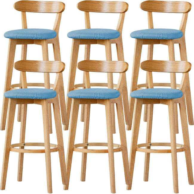 Scandinavian Wood Stool Fabric Upholstered Rectangle Seat Counter Stool in Matte Finish