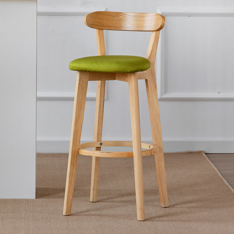 Scandinavian Wood Stool Fabric Upholstered Rectangle Seat Counter Stool in Matte Finish